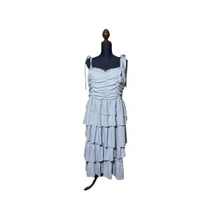 Jessakae  Blue Gingham Tiered Maxi Dress Ruffle Cottagecore Prayer Tie Straps